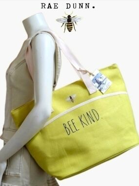 Rae Dunn Yellow 'Bee Kind' Canvas Tote with Bee Motif